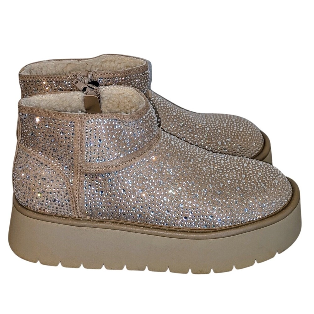 Wild Fable Platform Missy‎ Ankle Boots Rhinestone Embellished Beige Size 6 NWT